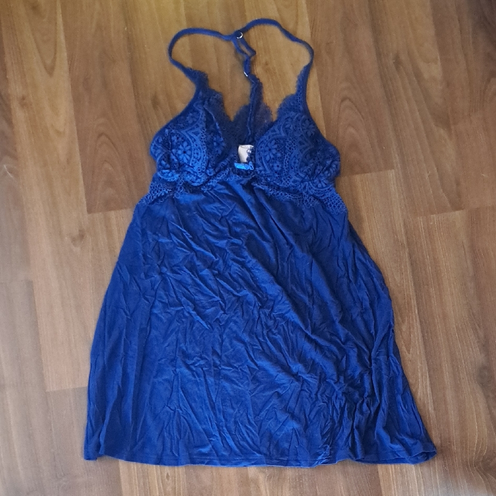 Victoria's Secret Sexy Deep Royal Blue Lace Chemise.
